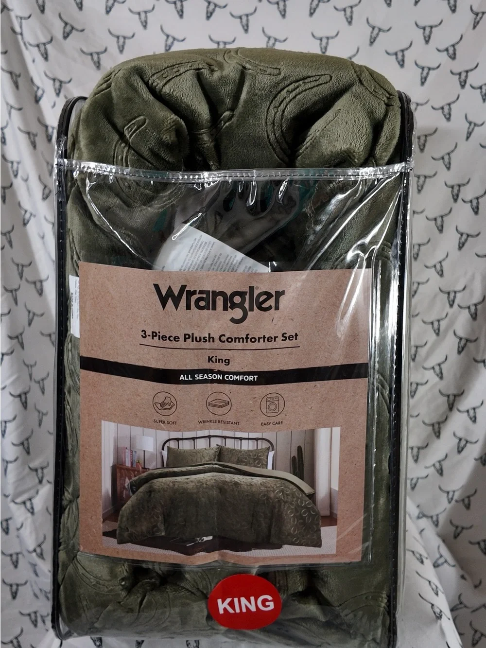 Wrangler Olive Green 3-Piece Plush Comforter Set - King